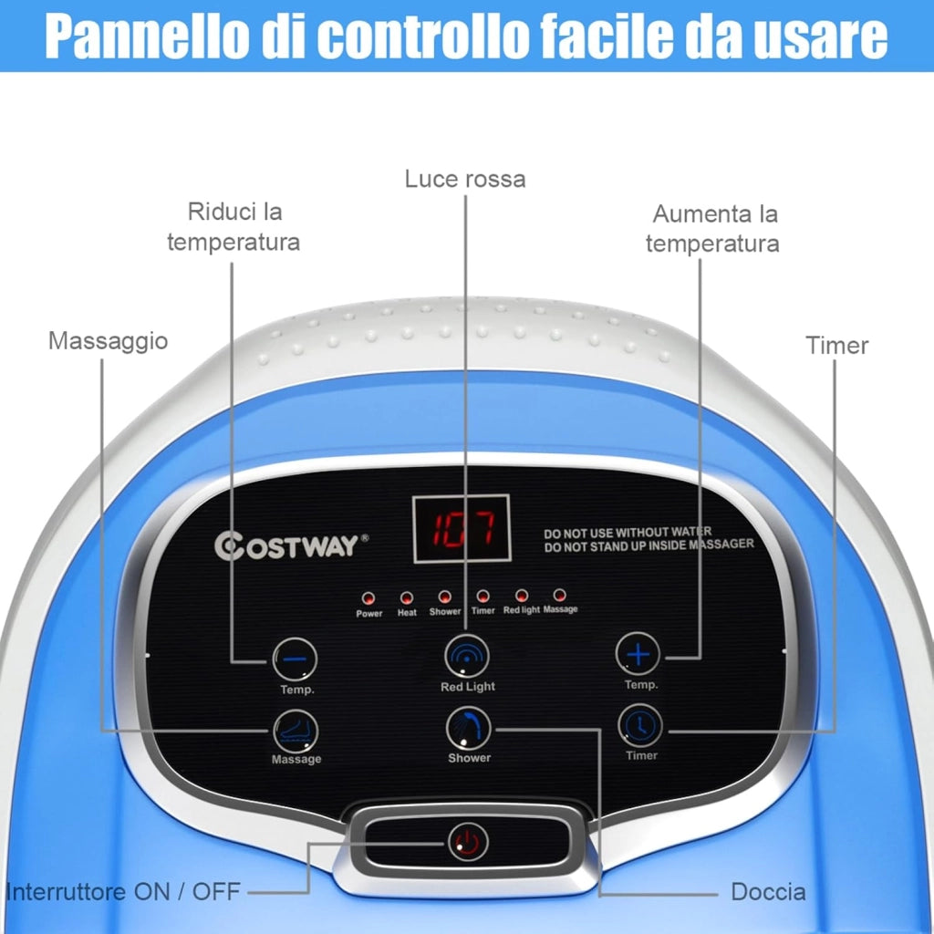 Idromassaggio per Piedi, Pediluvio Massaggiatore Plantare Massaggio Shiatsu, con Funzione Calore Timer e Rulli Luce a Infrarossi, Idromassaggiatore 15L (Blu)