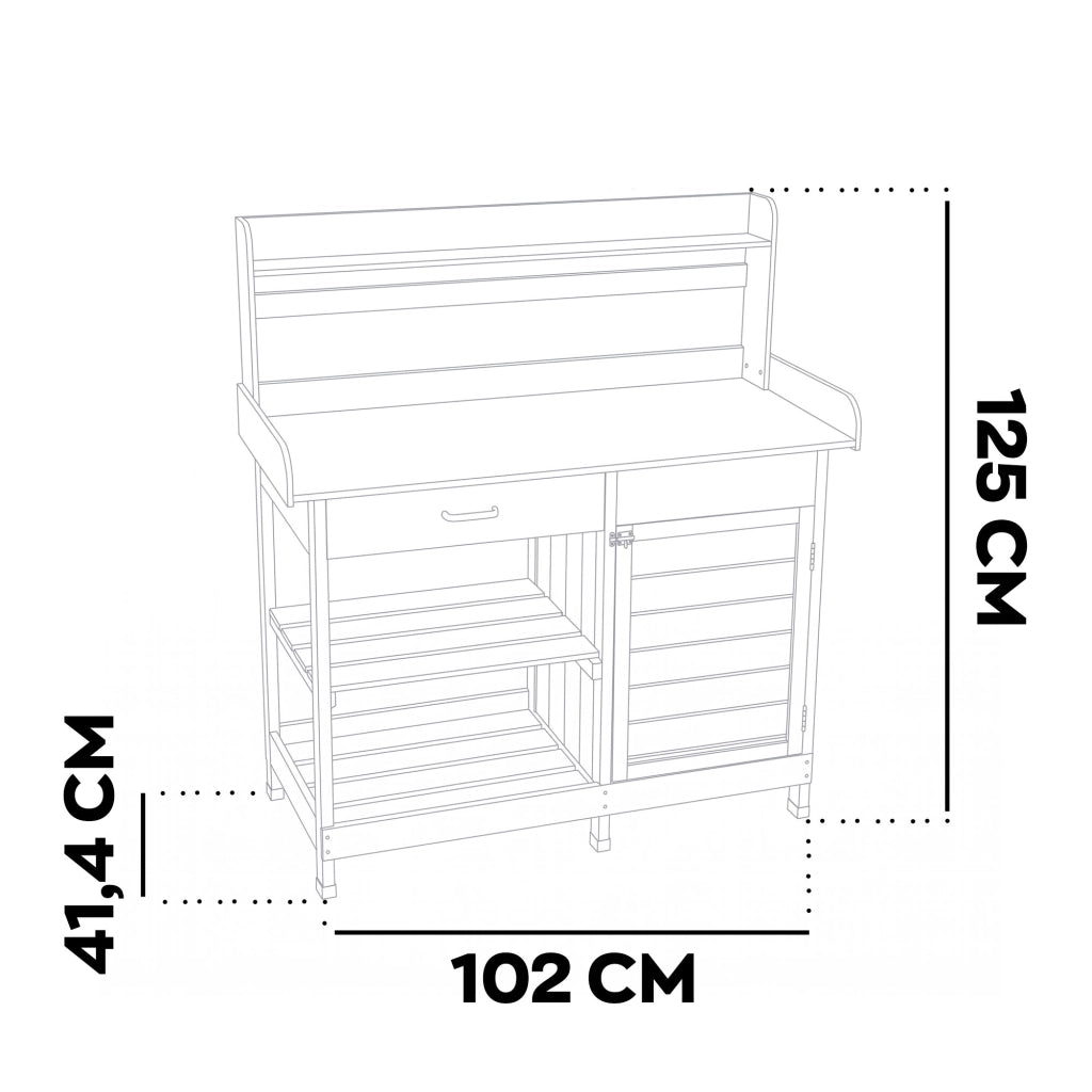 Gröunden - Tavolo da Lavoro per Giardinaggio 102x125x41,4 cm con Ripiano in Metallo e Armadietto in Legno massello