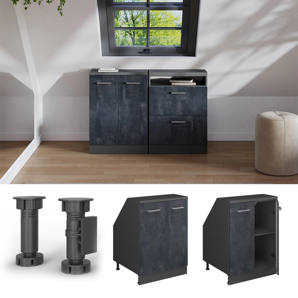 Mobile sottotetto Rion Calce nera/Antracite 60 x 83.8 cm con 2 porte, carcassa 60 cm profondità Vicco