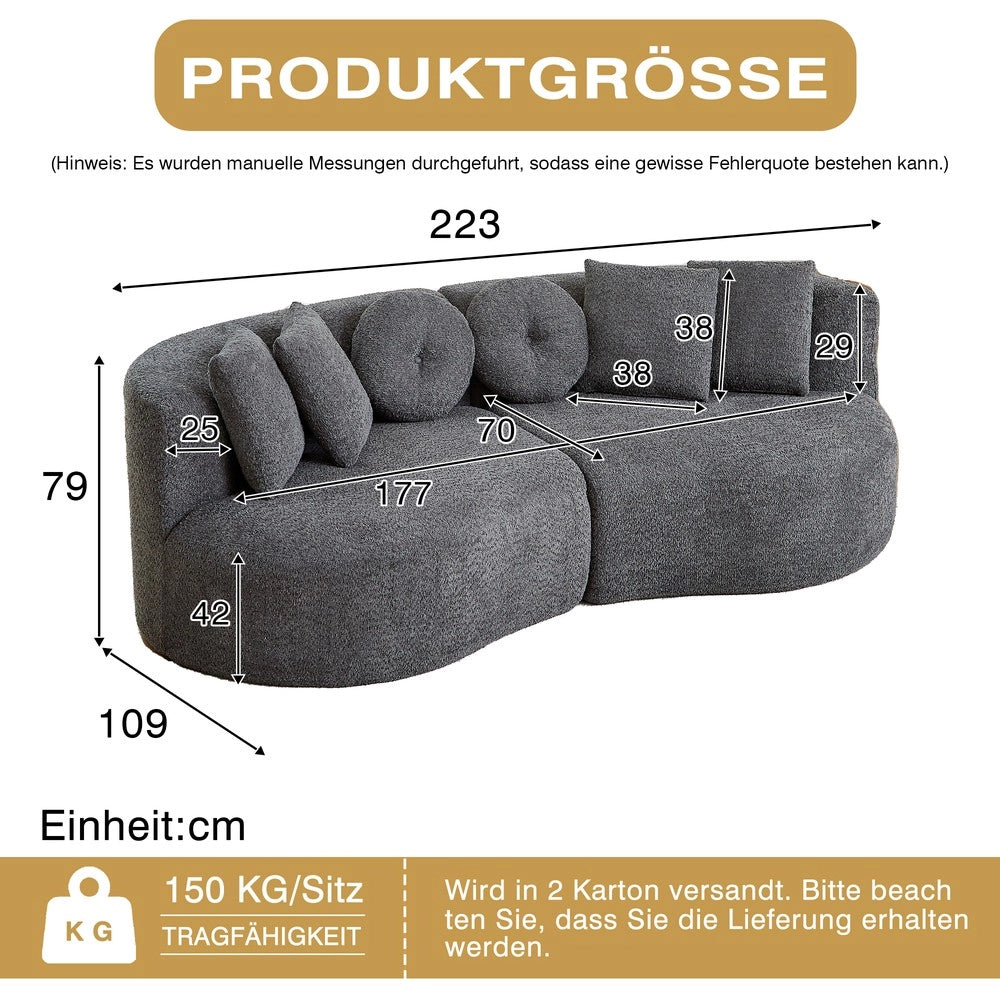 Divano modulare in tessuto Chenille ¨C Minimal ¨C Grigio antracite senza braccioli con 6 cuscini