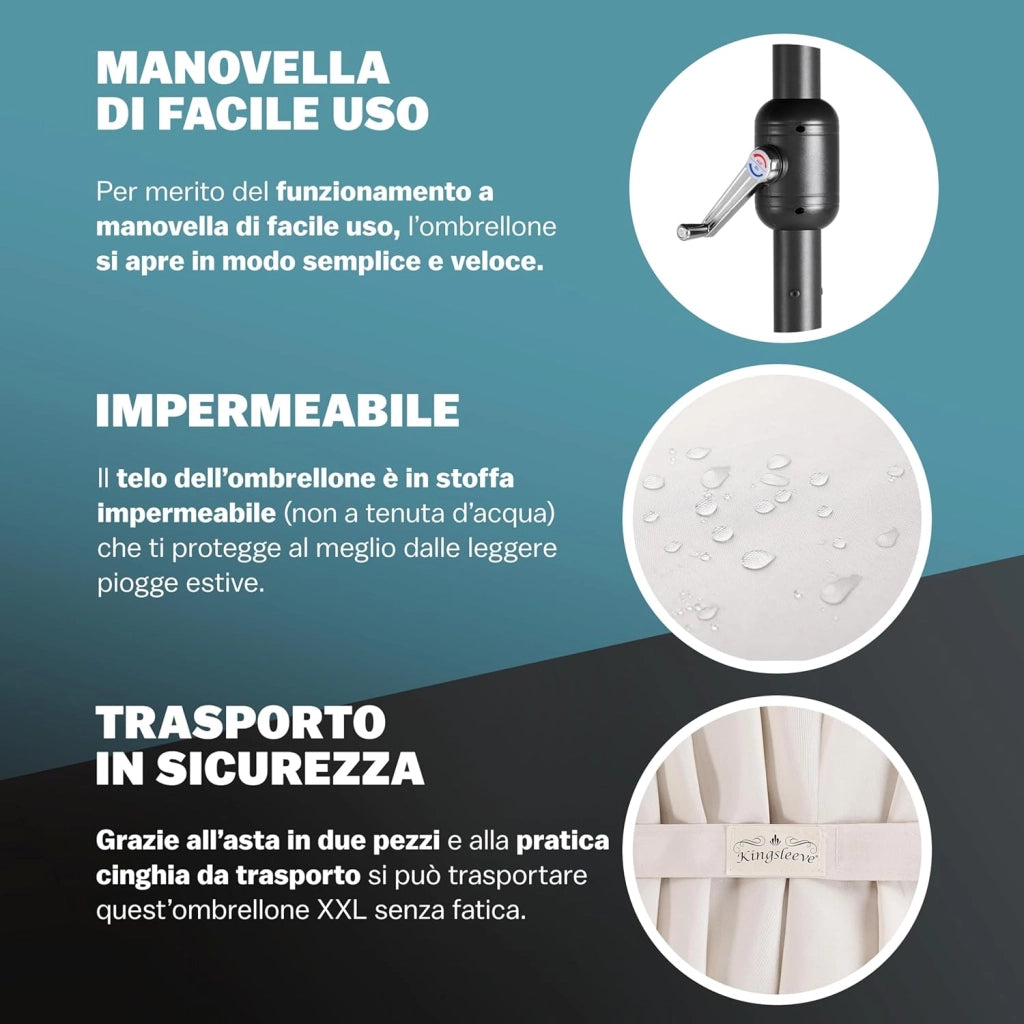 ® Ombrellone UV 80+ XXL 460x270 cm Idrorepellente con Manovella inlc. Custodia Parasole Giardino Terrazza