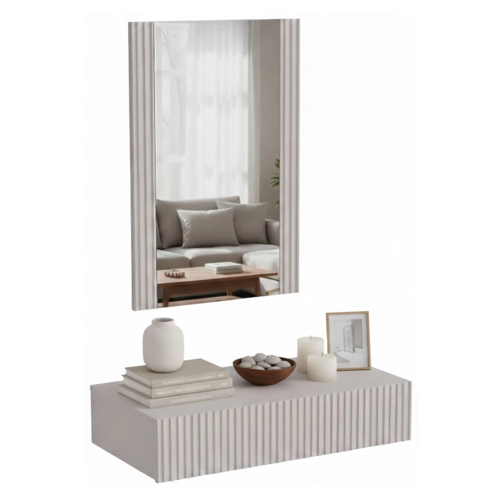 Premolo, Mobile da Ingresso Specchio Incluso, 80x42x97h cm Beige