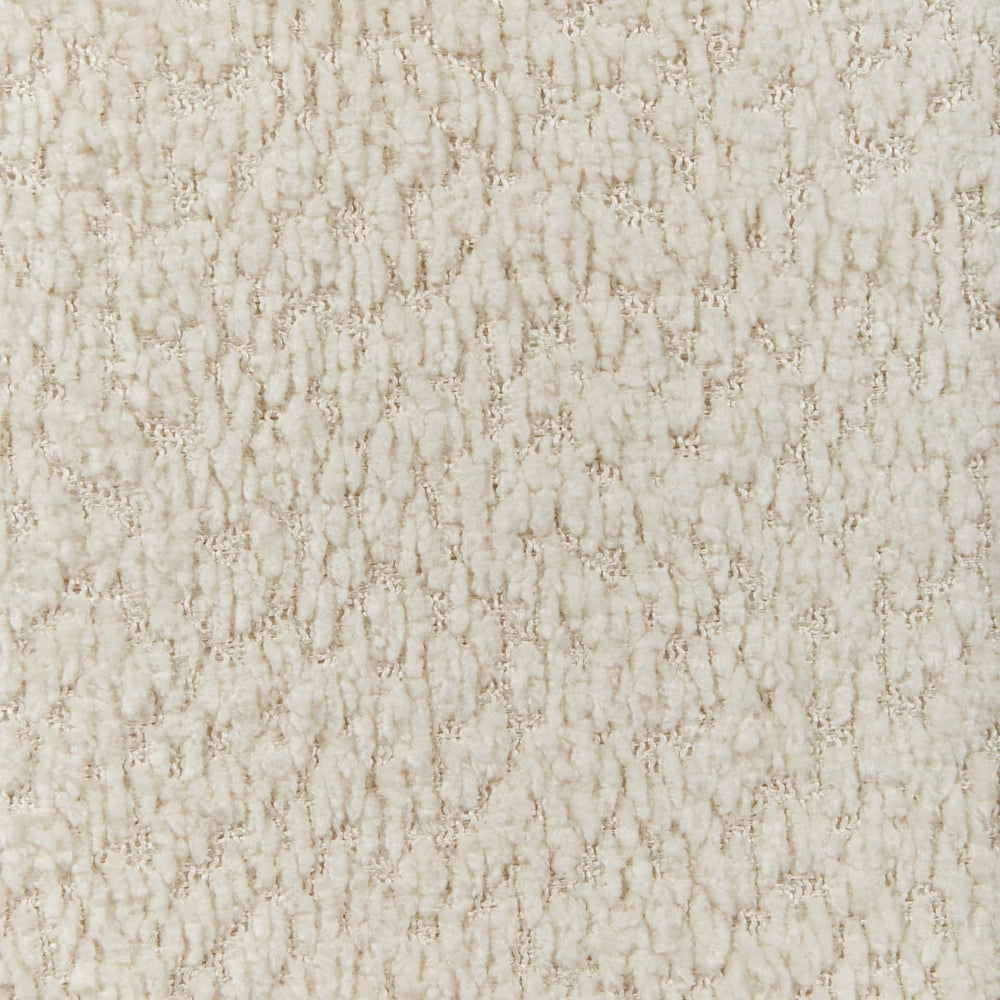 Set di 2 sedie da pranzo marrone chiaro e bianco sporco con struttura in legno di gomma e seduta bouclé, design retrò senza braccioli