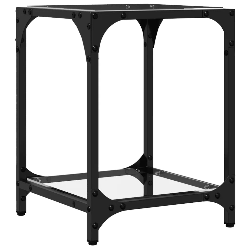 Tavolino Salotto con Piano Vetro Trasparente 30x30x40cm Acciaio