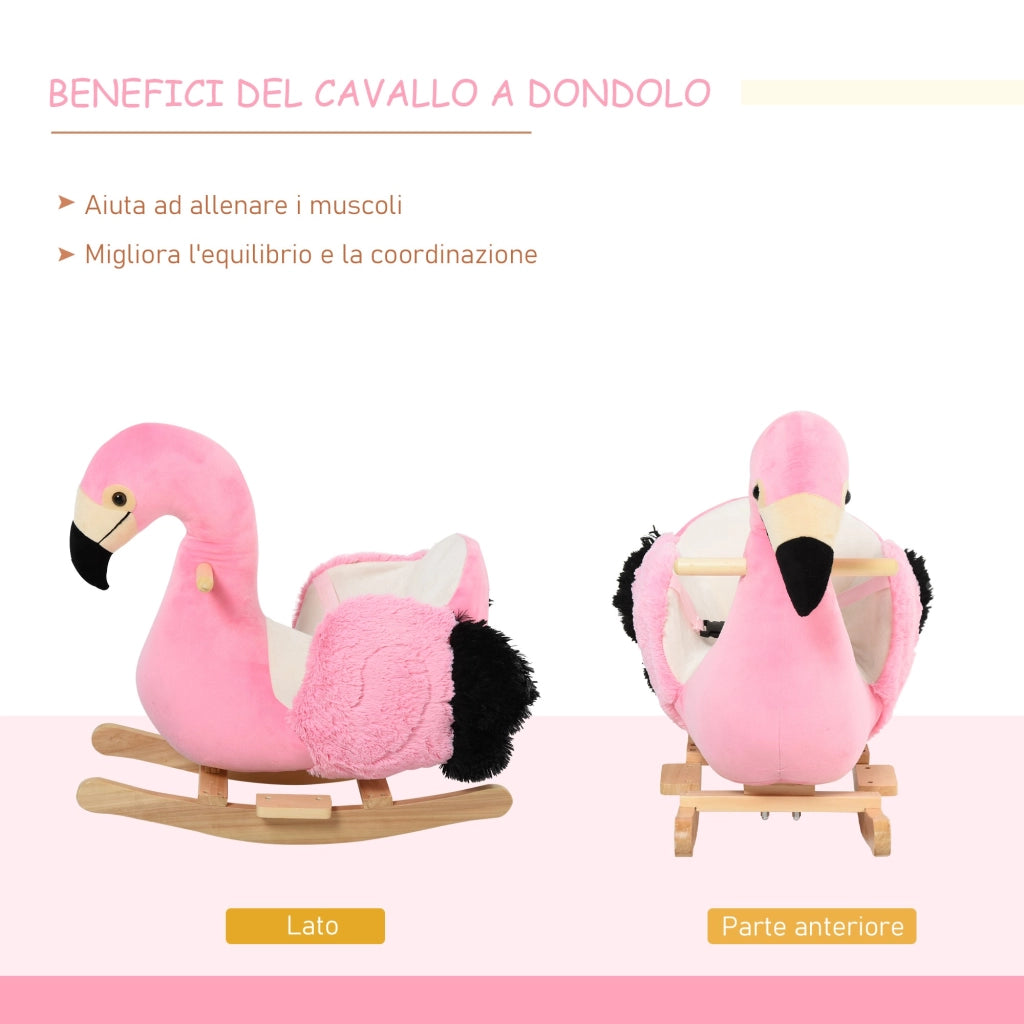 EasyComfort Cavallo a Dondolo per Bambini, Fenicottero a Dondolo per Bambini dai 18 Mesi in Legno con Cinture di Sicurezza, Rosa