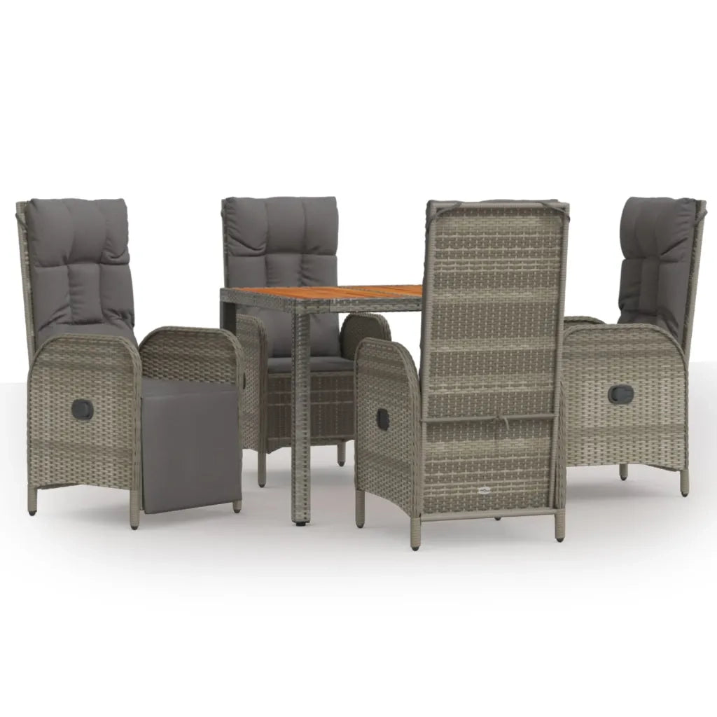 Set da Pranzo da Giardino 5 pz con Cuscini in Polyrattan Grigio