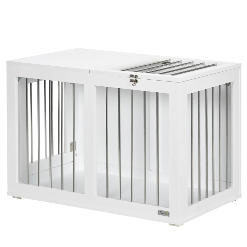 Gabbia per Cani 2 Porte ¨C zephmum ¨C 80x50x56.5 cm Bianco Argento