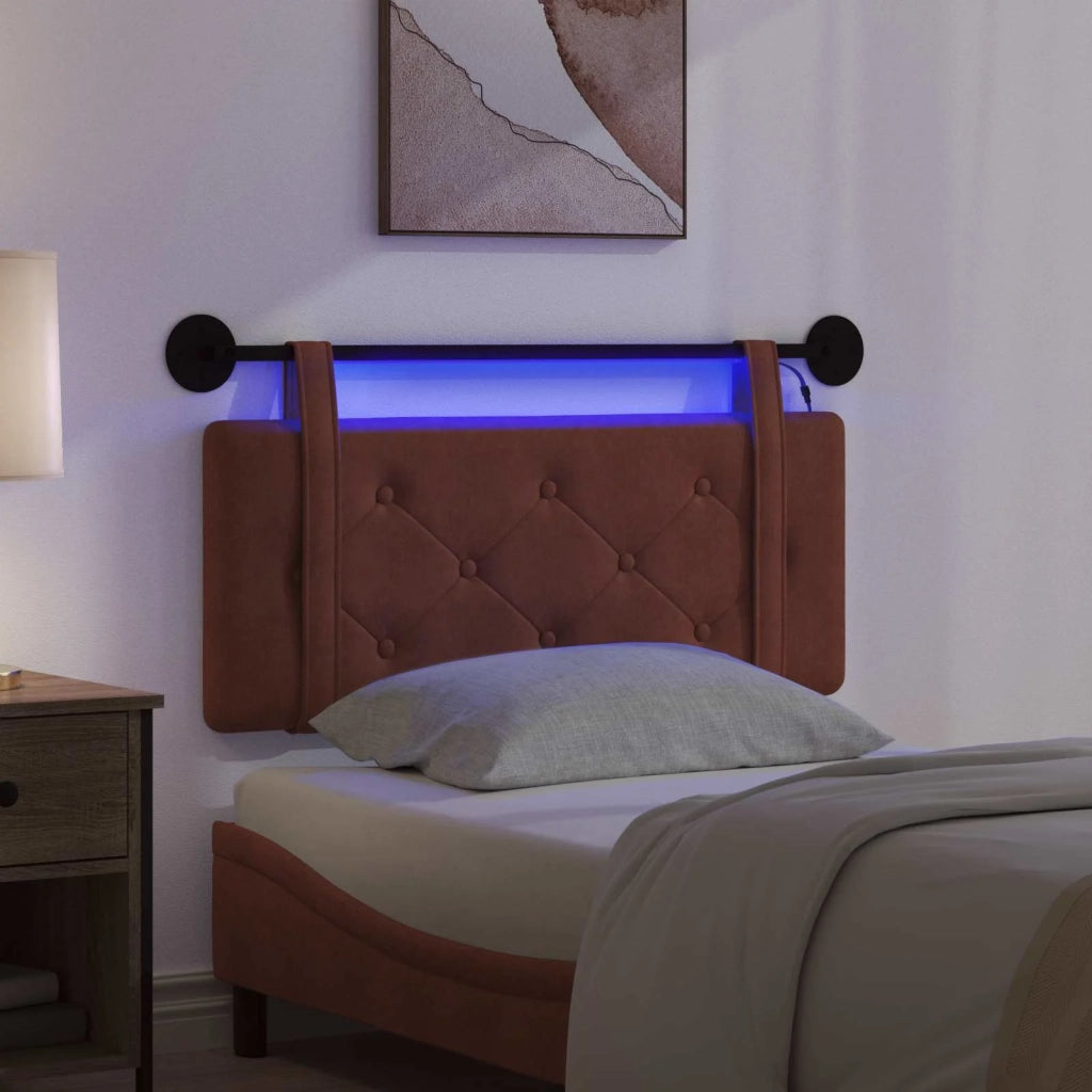 Testiera sospesa Con luce LED Marrone Lucido PU Antico