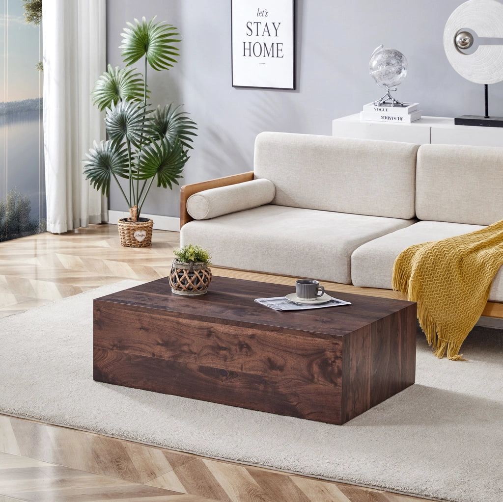 Tavolino da salotto 98.5x59.5x36 cm con design rettangolare effetto noce; MDF; noce