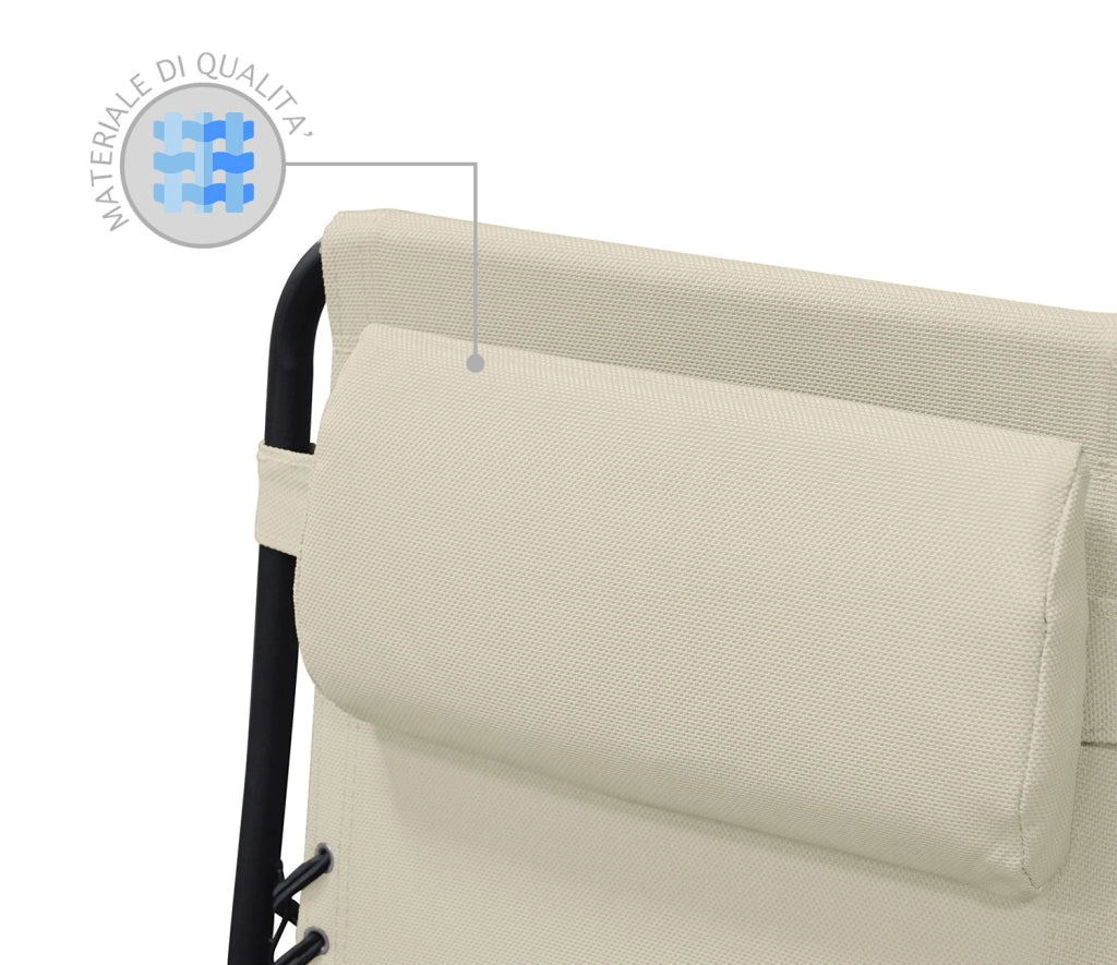 Sedia A Gravità Zero Gravity Sdraio Reclinabile Pieghevole Con Poggiatesta Set Beige1