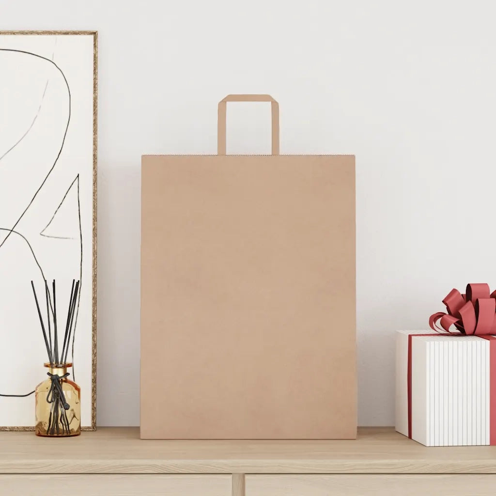 Sacchetti di Carta 250 pz con Manici Marrone 32x12x42 cm