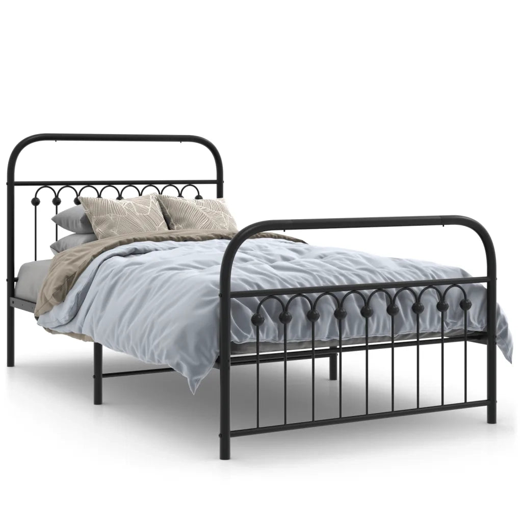 Giroletto con Testiera e Pediera Metallo Nero 100x200 cm 376613