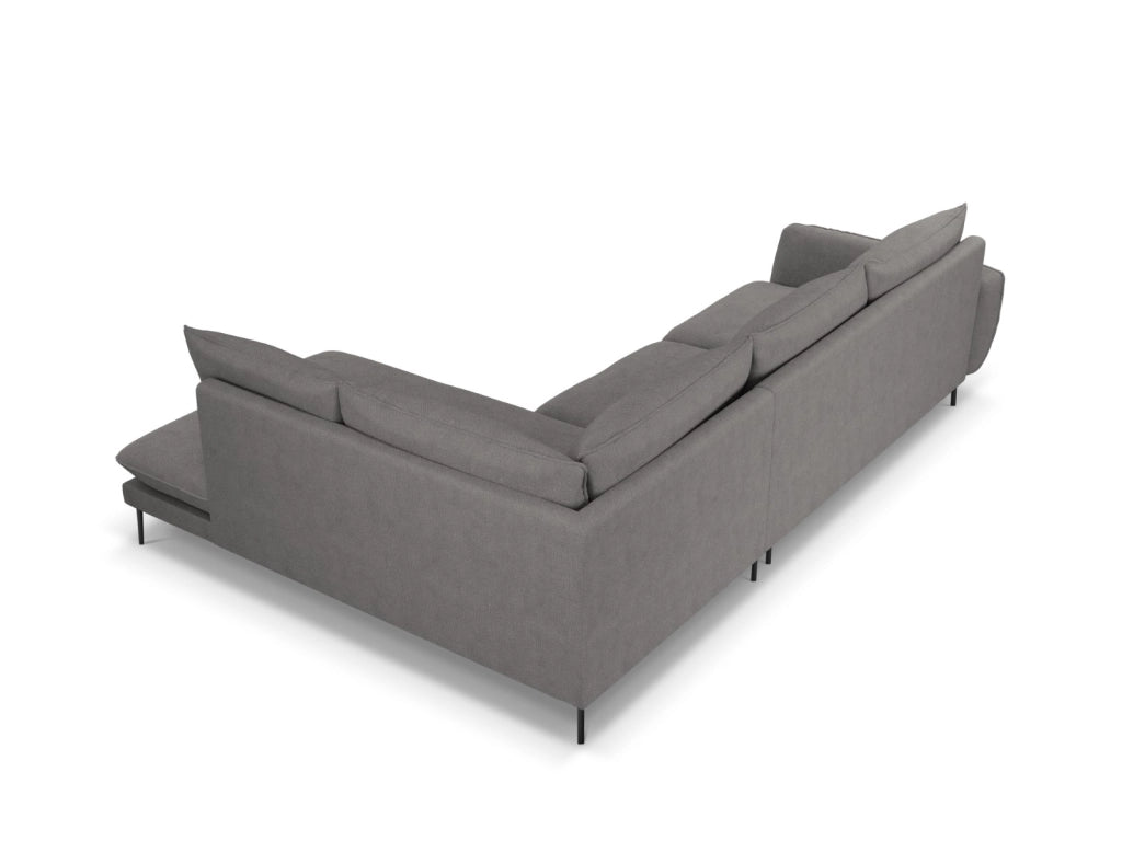 Cosmopolitan Design - Divano angolare destro "Vienna" 6 posti in tessuto strutturato grigio scuro 