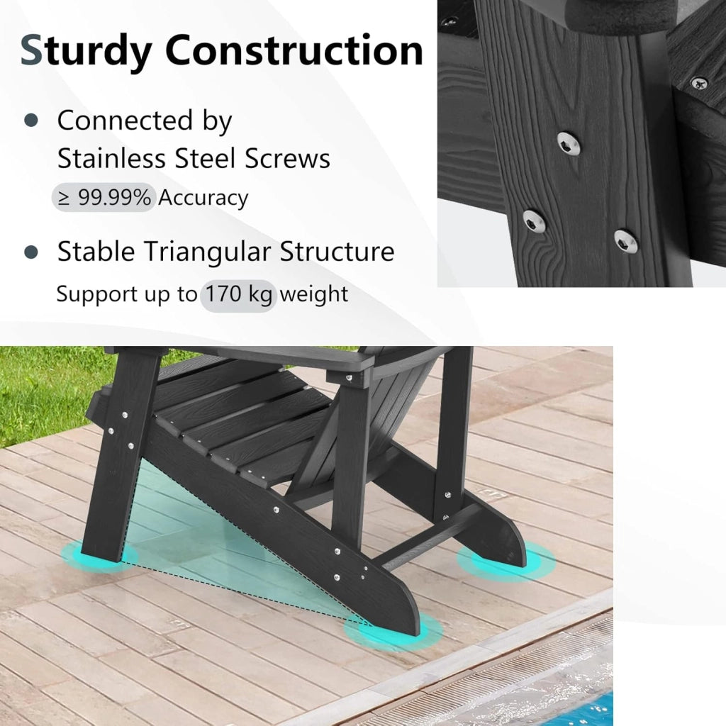 Adirondack - Poltrona grande lounge per patio con portabicchieri regolabile, sedia antincendio all'aperto, resistente alle intemperie, in legno, per copertura, giardino, 85 x 77 x 94 cm