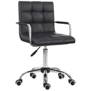 Sedia da Ufficio Ergonomica in pelle PU Nero, Sedia da Studio con 5 Ruote Girevoli, Imbottitura e Altezza Regolabile, 52.5x54x84-99cm