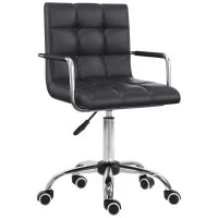 Sedia da Ufficio Ergonomica in pelle PU Nero, Sedia da Studio con 5 Ruote Girevoli, Imbottitura e Altezza Regolabile, 52.5x54x84-99cm