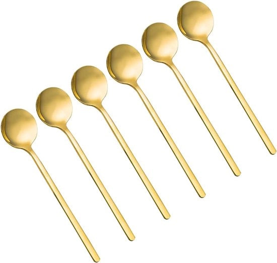 Set di 6 cucchiai in acciaio inossidabile per caffè, mini-cucchiai dorati per caffè, zucchero, dessert, torta, gelato, zuppa, antipasto, cappuccino, 13,5 cm