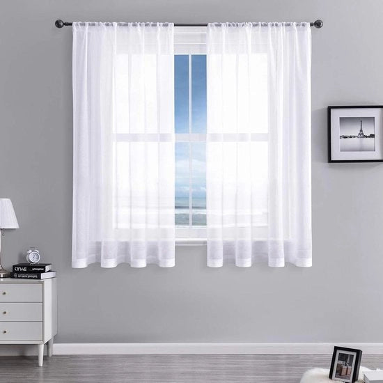 Voile a metà transparenza Cortine Corte Bianche 122 x 140 cm Set da 2 - Soggiorno Camera da letto Camera dei bambini