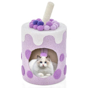 Albero per gatti a forma di bubble tea, Mobile per gatti con tiragraffi in sisal palline appese Viola-Alberi Tiragraffi