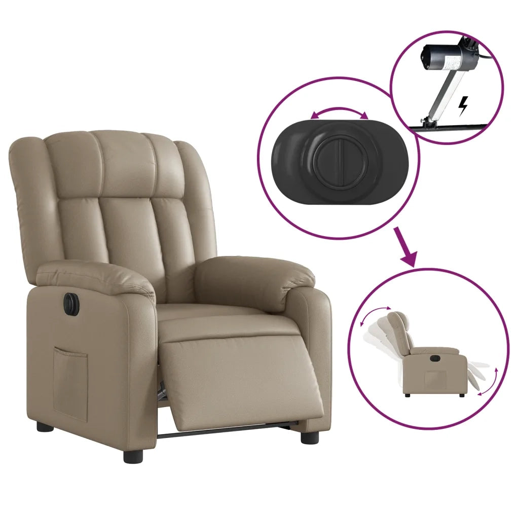 Poltrona | Sedia Relax Reclinabile Elettrica Cappuccino in Similpelle