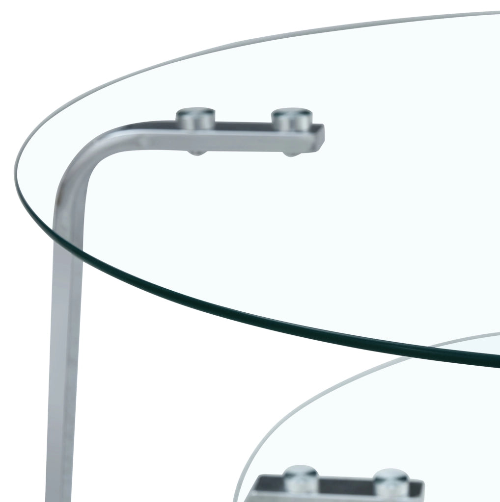 Tavolino da caffè 90.5x89.0x10.5 cm rotondo a 2 livelli in metallo argento