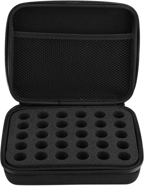 Organizzatore per oli essenziali - 30 flaconi - Cassetta rigida - Portatile - Casella di organizzazione - Adatto per flaconi da 5ML - Nero - Scatola di conservazione compatta