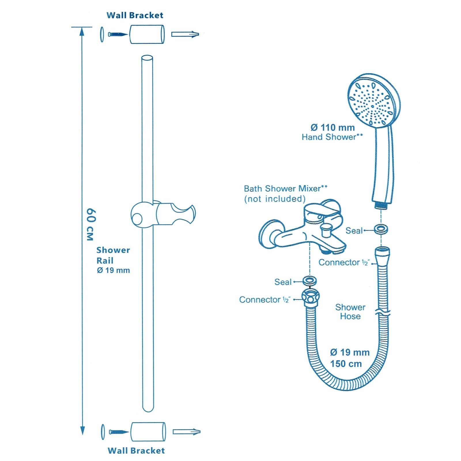 Saliscendi doccia universale nero opaco