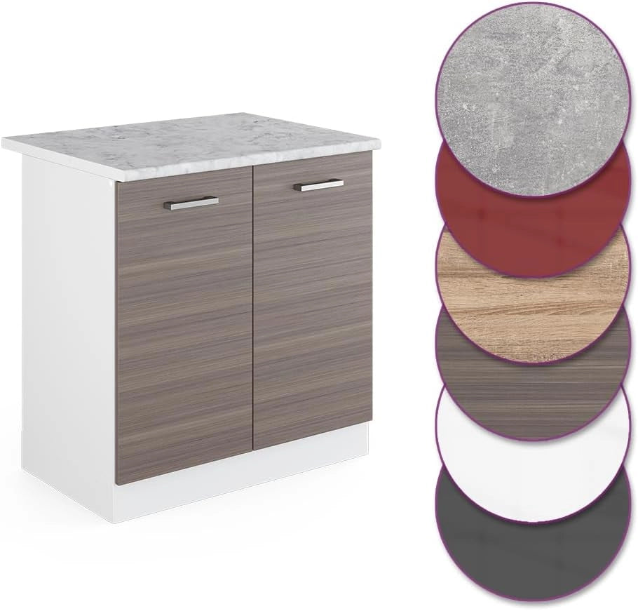 Mobile lavello cucina R-Line, Grigio nobile, 80 cm, PL Marmo, per la libera combinazione all'interno di sistemi cucina modulari