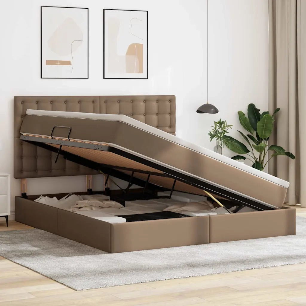 Letto con Contenitore Cappuccino 180 x 200 cm Pelle Sintetica