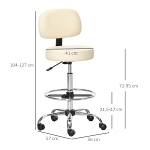 Sgabello da bar girevole con schienale, regolabile in altezza, rivestimento in PU beige, 56x57x104-127 cm