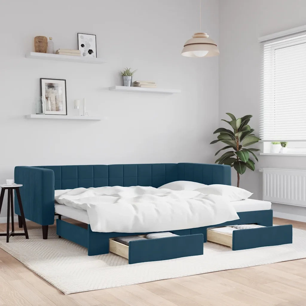 Divano Letto Estraibile con Cassetti-Sofa Letto-Daybed Blu 90x200 cm in Velluto 575610