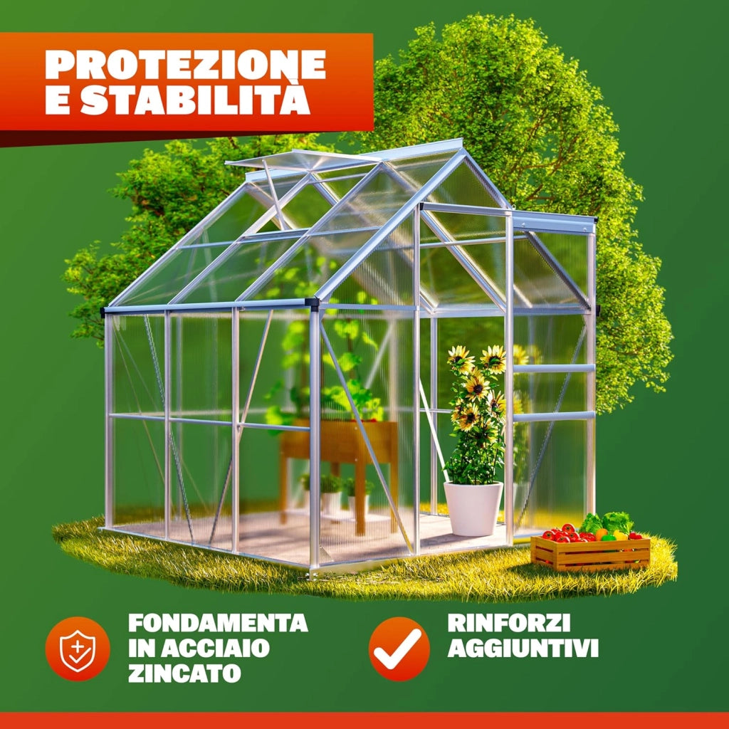 ® Serra da Giardino in Alluminio 3,6m² 190x190cm incl. Lucernario Coltivazione Orto per Piante Giardinaggio 5,8m³