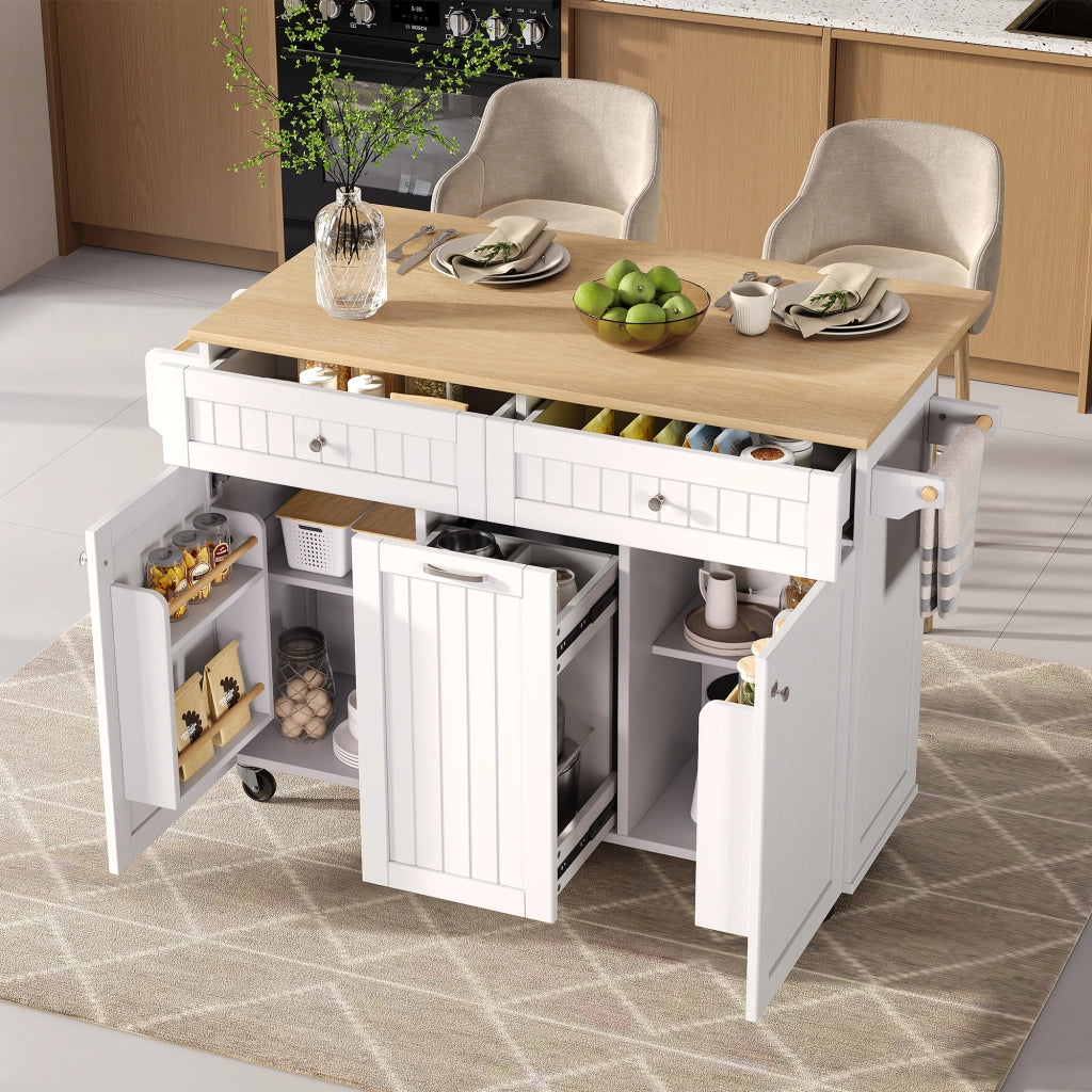 Isola da Cucina Mobile Allungabile ¨C MINIMAL ¨C Bianco, con Cassetti Multifunzione