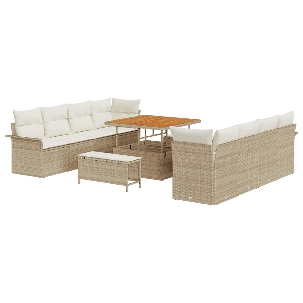 Set Divano da Giardino con cuscino 11 pcs Beige polyrattan