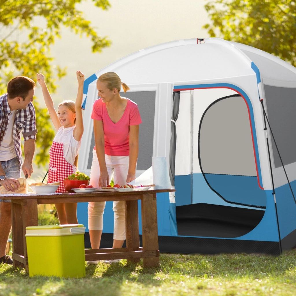Tenda da campeggio per 5 persone, Tenda da trekking impermeabile con porta in rete finestre in rete e borsa Bianco-Tende