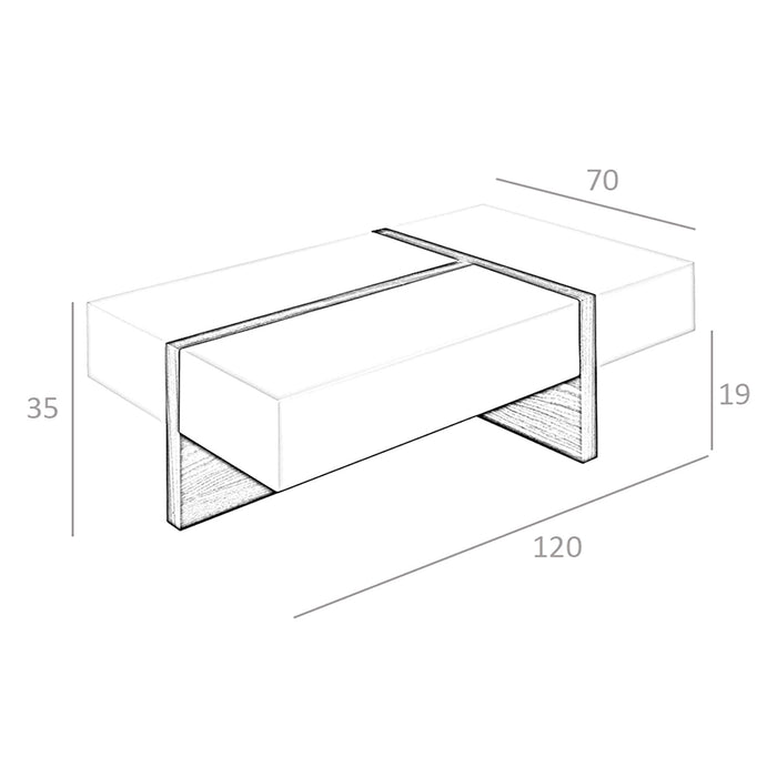 Tavolino rettangolare in legno bianco e noce