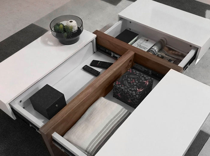 Tavolino rettangolare in legno bianco e noce