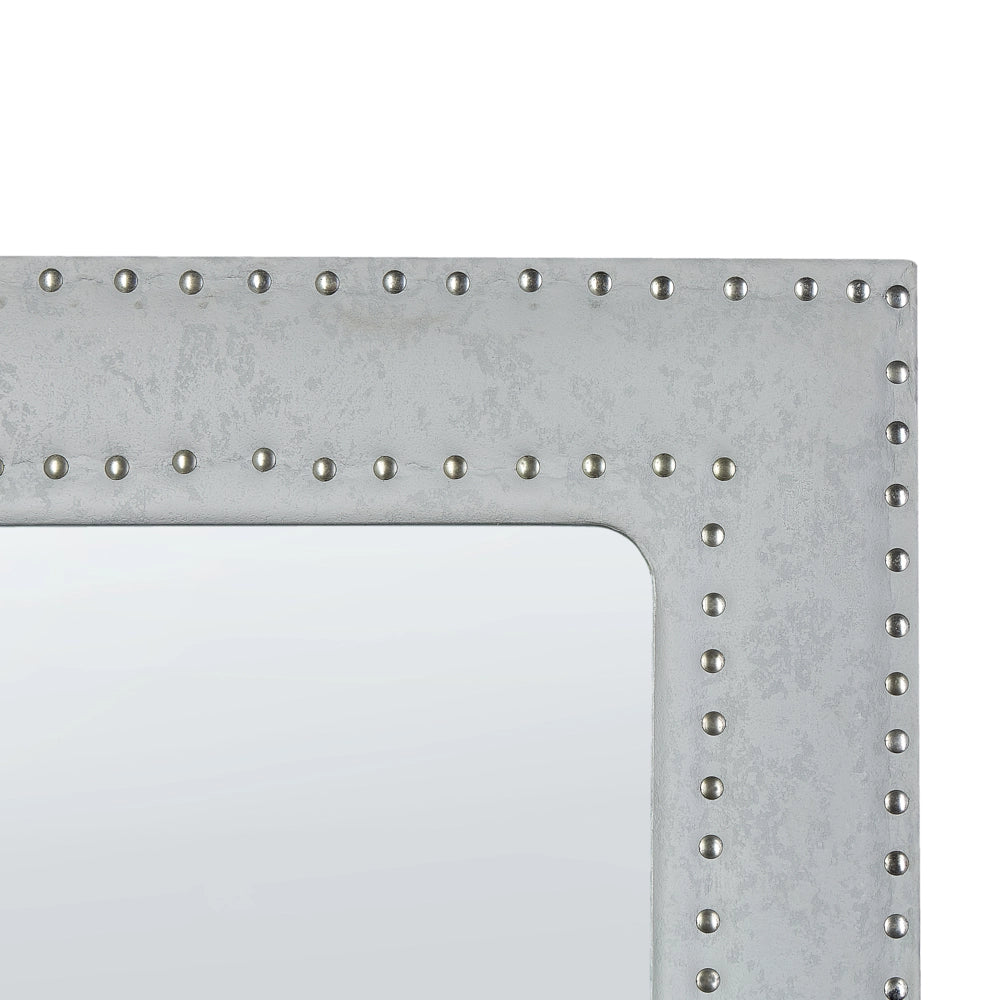 Specchio da pavimento in ecopelle grigio 50 x 150 cm cornice decorativa rivetti con supporto glamour da appendere per armadio camera da letto soggiorno