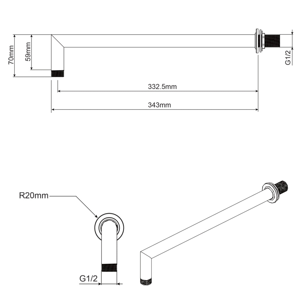 Braccio doccia in ottone a muro lungo 33 cm mod. Delta