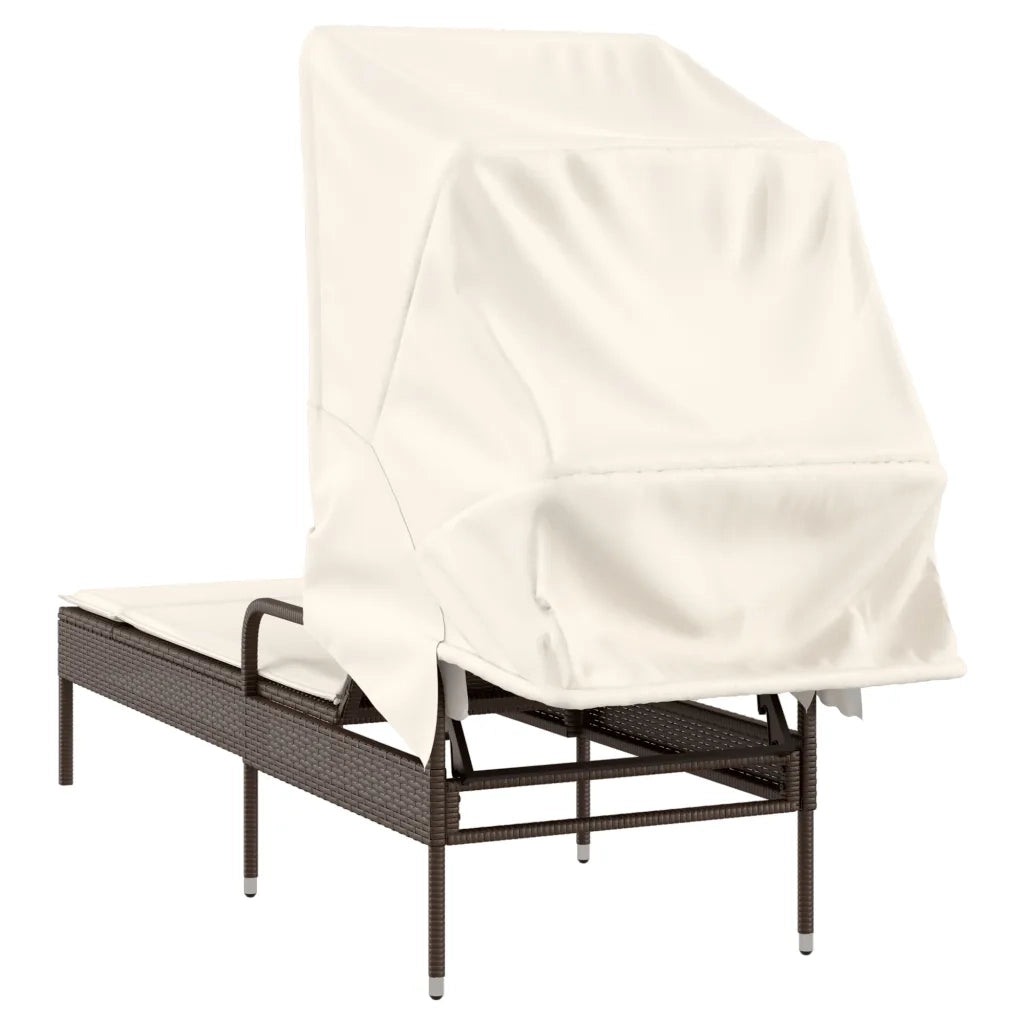 Lettino Prendisole | Sdraio da giardino | Lettino da sole con Baldacchino Marrone in Polyrattan