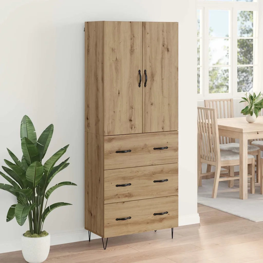 Credenza 2 pcs Rovere artigianale Legno ingegnerizzato e vetro