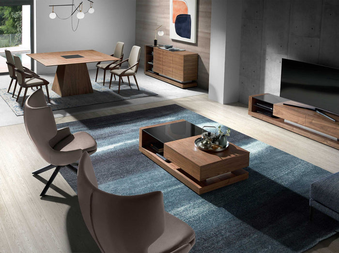 Tavolino rettangolare Tavolino rettangolare Vetro nero e noce