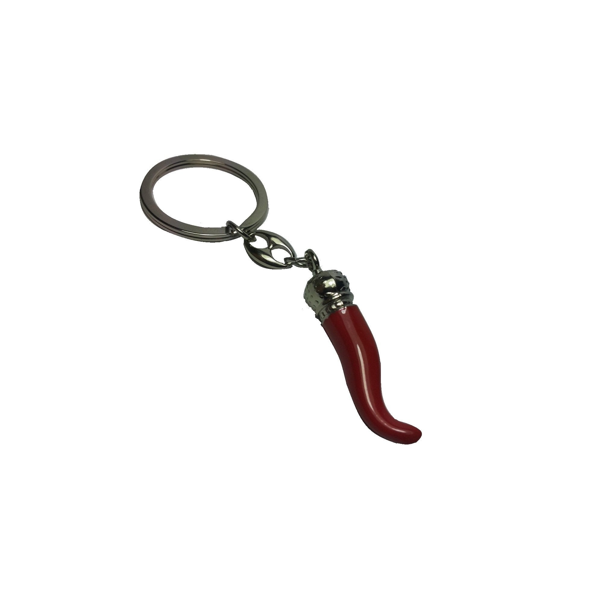 Portachiavi corno rosso portafortuna amuleto fortuna napoletano con anello cromo