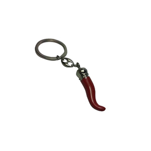 Portachiavi corno rosso portafortuna amuleto fortuna napoletano con anello cromo