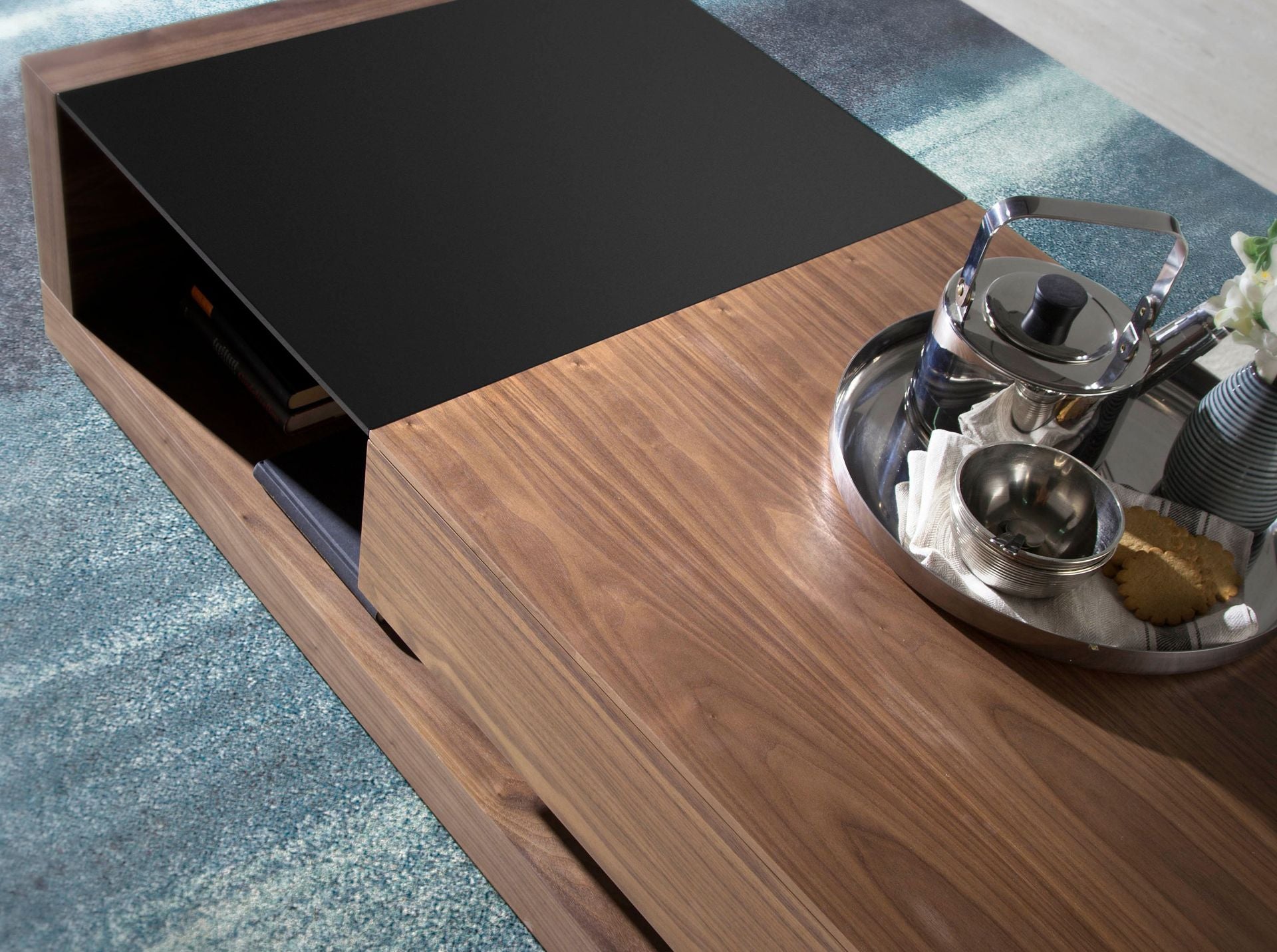 Tavolino rettangolare Tavolino rettangolare Vetro nero e noce