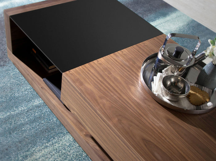 Tavolino rettangolare Tavolino rettangolare Vetro nero e noce