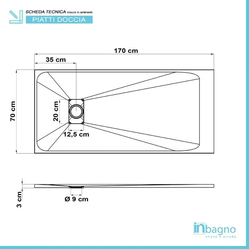 Piatto doccia 70x170 filo pavimento Agorà in resina bianco pietra