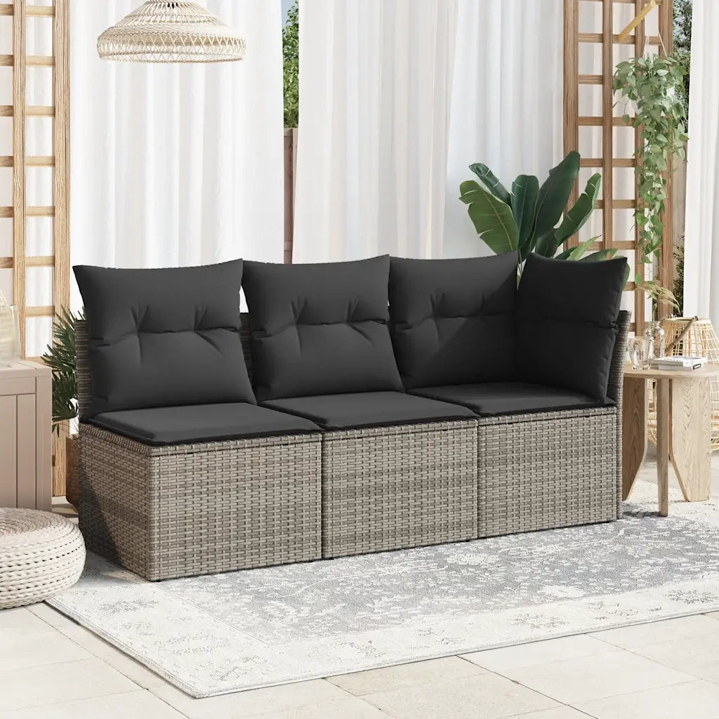 Divano Angolare da Giardino con Cuscini Grigio in Polyrattan 366113