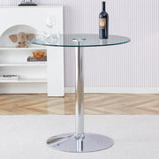 Tavolo da pranzo con piano rotondo in vetro e base in metallo per home bar e locali, argento, 89 × 89 × 92 cm