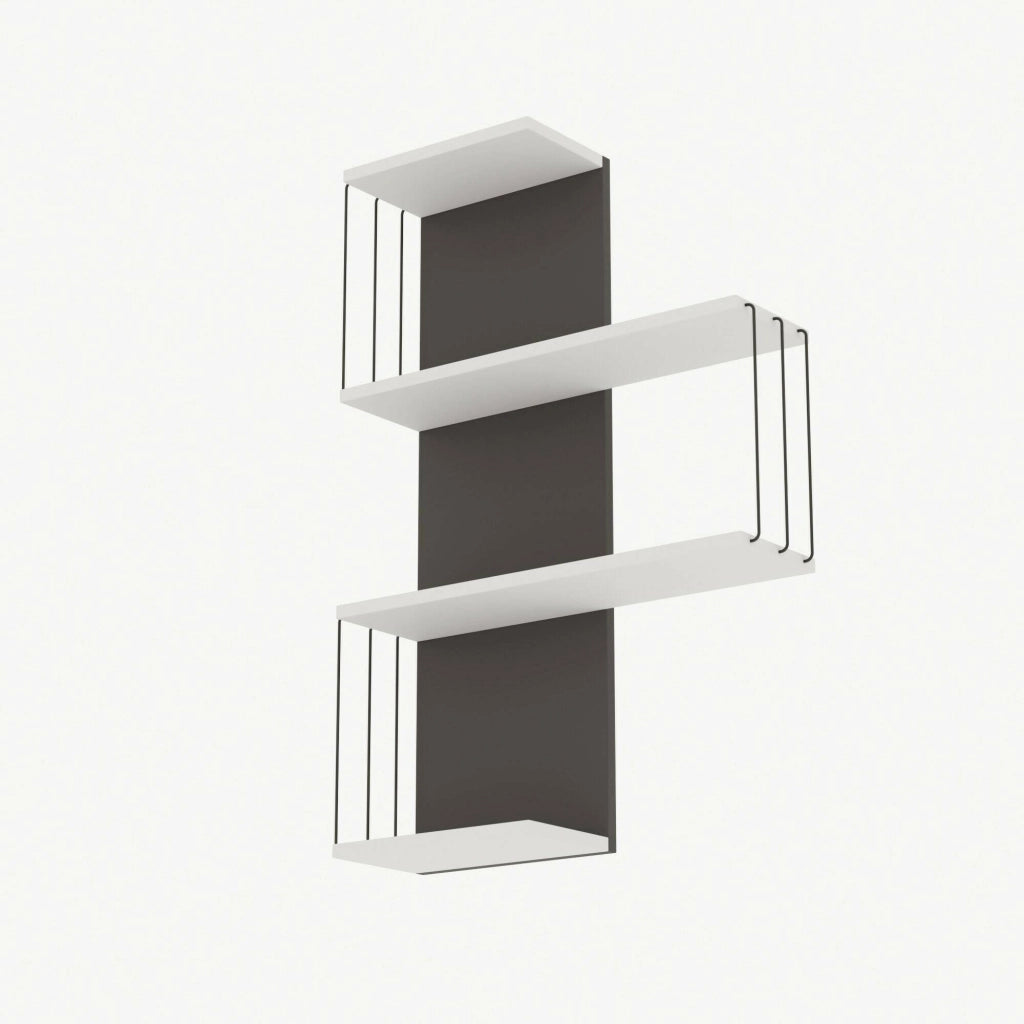 Mensola Batilda, Scaffale, Ripiano a muro, Scaffalatura multiuso, 64x19h96 cm, Bianco e Antracite
